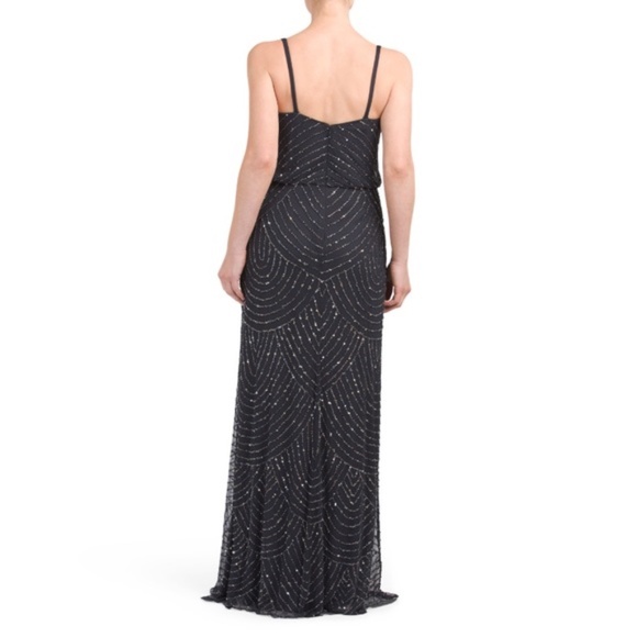 NEW Adrianna Papell Art Deco Beaded Blouson Gown in Charcoal [SZ 4‎ ] - Picture 6 of 7